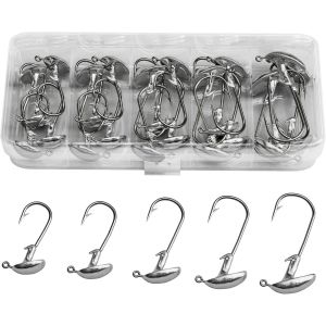 Kyaoayo-Lot De 25 Têtes De Gabarit Standup,5 Classes De Poids (3.5 G,Lot De 5 Têtes De Gabarit Dans Une Boîte De Rangement,Crochet De Tête De Plomb Pour Poisson En Caoutchouc Avec Boîte De Jig - Neuf