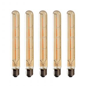 Lot De 5 Ampoules &Agrave; Tube Long T225,Filament Led Edison,Culot 6w E27 Blanc Chaud,Verre Ambr&eacute; Pour Ampoule D&eacute;corative,Ac 220-240v - Neuf