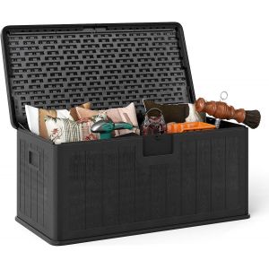 Ulteronixshop-Coffre De Jardin Exterieur Etanche 378l,Coffre Exterieur Etanche Hdpe Verrouillable V&eacute;rin &Agrave; Gaz, Poign&eacute;e, Banc 2 Personnes,Charge 200kg Pour Balcon Piscine (Noir,130x64x59cm|378l) - Neuf