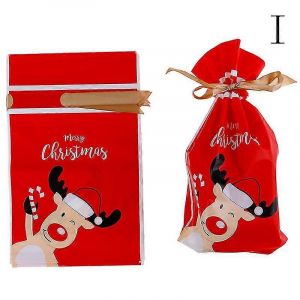 10Pcs Sacs de bonbons en plastique Noël Elk Candy Sweet Treat Sacs Noël Biscuit GiftI - Neuf