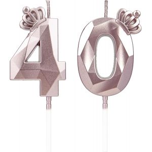 Eryi-Bougies D'anniversaire Chiffrées Avec Couronne 40 Ans, Bougies D'anniversaire Gâteau, Décoration D'anniversaire, Bougies D'anniversaire Enfants, Pour Fêtes, Mariages, Fêtes D'entreprise (Or Rose - Neuf