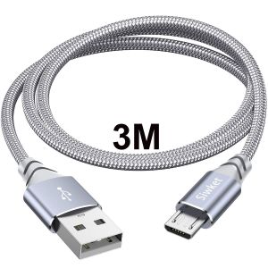 C&acirc;bles Micro Usb 3M, C&acirc;ble De Charge Usb A Vers Micro Tress&eacute; En Nylon C&acirc;ble De Charge Android Compatible Pour Samsung Galaxy S7 S6 Edge J7 J5 J3, Redmi Note 5, Huawei, Sony, Lg, Ki[CAB9162921] - Neuf