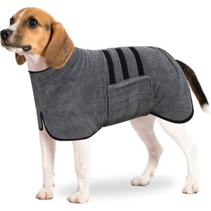Jgd-Peignoir En Microfibre, Serviette Extra Absorbant Et S&eacute;chage Rapide Avec Velcro Et Bande R&eacute;tractable R&eacute;glable, Pour Grands Moyens Et Petits Chiens (Gris, M) - Neuf