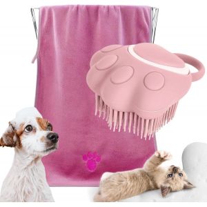 Jgd-Pack 2 En 1 Brosse De Bain Pour Chiens Et Serviette De Bain Pour Chiens &iquest; Kit De Toilette Avec Brosse En Silicone Avec R&eacute;servoir Pour Shampooing Et Serviette En Microfibre Douce &iquest; Massage Et S&eacute;ch - Neuf