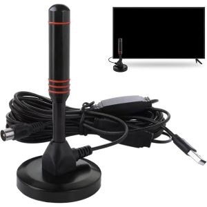 Antenne TV Interieure avec 5m C&acirc;ble,R&eacute;ception Longue Port&eacute;e &agrave; 360&deg;,pour Une R&eacute;ception Puissante du Signal TV,Base Magn&eacute;tique - Neuf