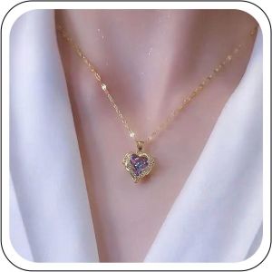 Kales-Colliers De Cristaux Funky Choker Aile D'ange Love Heart Rhinestone Pendentif Collier Améthyste Or Chaîne De Collier Boho Statement Sparkly Birthstone Necklace Bijoux Pour Femmes Et Filles - Neuf