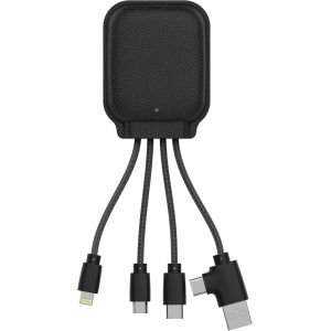 C&acirc;ble De Charge Fonction Nfc- Batterie Externe 3000 Mah Multi Connecteurs Usb 4 En 1 : Usb C, Usb, Lightning Et Micro Usb - C&acirc;ble Chargeur Universel En Cuir Recycl&eacute; - In&eacute; Gamma (Noir) - Neuf