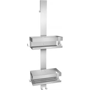 &Eacute;tag&egrave;re de Douche Suspendue Double Couche - Porte-Shampooing en Acier Inoxydable Avec 4 Crochets - &Eacute;tag&egrave;res en Verre - Accessoires de Salle de Bain - Neuf