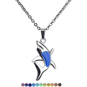Kgabery-Collier Requin Avec Pendentif Requin,Acier Inoxydable Collier Avec Requin,Pendentif D'humeur Changeant De Couleur,Changement De Couleur Selon La Température,Pour Femme Enfant - Neuf