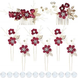 Lot De 20 Peignes À Cheveux Décoratifs En Forme De Fleur+Épingles À Cheveux En Forme De U+Épingles À Cheveux Torsadées En Spirale Pour Mariée,Demoiselles D'honneur,Femmes Et Filles - Neuf