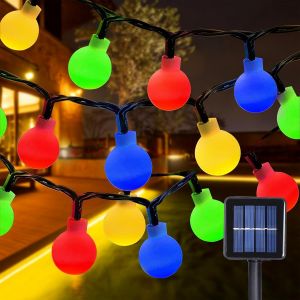 KAL-Led Solaire Guirlande Lumineuse, 12M Guirlande Lumineuse Sphérique, 8 Modes Étanche 100 Leds Boules Guirlandes Lumineuses Intérieure Extérieure Pour Fêtes, Mariages, Chambres (Couleur) - Neuf
