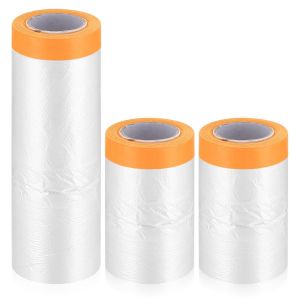 Films de Masquage avec Ruban Adhésif,2 Rouleaux Masker Ruban de Masquage Peinture Meuble Transparent pour Masquer Recouvrir Bache Peinture de Protection Sol Meubles-240 cm x 14 m/55 cm x 19 m - Neuf