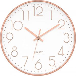 FCHHK-Horloge Murale Moderne Silencieuse sans Tic-tac, Horloge Murale décorative Ronde, Murale Facile à Lire pour Chambre, Salon, Cuisine, Bureau (Or Rose) - Neuf