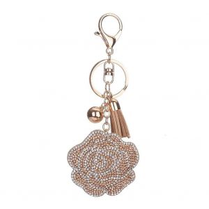 Strass Porte-Cl&eacute;s Anneau Rose Forme Imitation Cuir Porte-Cl&eacute;s Sac D&eacute;coration (Champagne) - Neuf