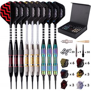Flechette Pointe Plastique Fléchettes 9 pcs 18 Grammes avec 50 Pointe Flechette Plastique 20 Anneaux en Caoutchouc 27 Vol Flechettes pour Cible Electronique - Neuf