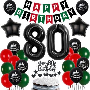 ChicSlick-80 Ans Anniversaire Decoration Homme Femme, Ballon 80 Ans Anniversaire Rouge Noir Vert, 80 Ans Ballon Noir Vert Rouge Decoration, 80 Ans Fête Décoration Homme Femme, 80 Noir Vert R[X1216] - Neuf
