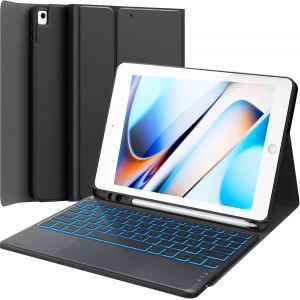 Clavier Pour Ipad 9Eme Generation, Clavier Ipad 10.2 9/8/7Eme Generation Avec Touchpad, Eclairage 7 Couleurs, 2 Canaux Bt, Rechargeable Clavier Azerty Amovible Pour Ipad 10.2, Noir - Neuf