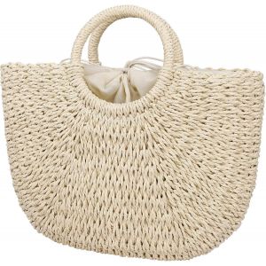 Sac &agrave; Main en Paille pour Femmes,Rond Sac de Plage Panier en Rotin Tiss&eacute; Sac &agrave; Bandouli&egrave;re d'&eacute;t&eacute; Fourre-tout Sac D'&eacute;paule pour Voyage Vacances Achats et Prendre des Photos - Neuf