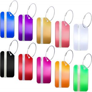 Ensemble de 10 &eacute;tiquettes de bagage en aluminium 10 couleurs avec carte d'adresse 8 x 4,2 cm 0,07 kg pour valises, bagages, sacs, ordinateurs portables, &eacute;coles, sacs &agrave; dos, golf et sports - Neuf
