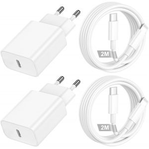 KALANKA-Chargeur Rapide iPhone et Cable Lightning USB C 2Pack, 20W Chargeur USB C Rapide avec [Certifi&eacute; MFi] Cable USB c vers Lightning 2m,Adaptateur Prise Secteur Type c pour iPhone 14 13 12 11 Pro - Neuf