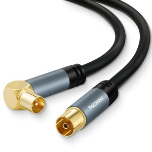 TV Antenne Angle Droit RG6 Coaxiaux C&acirc;ble 2M,Plaqu&eacute; or 90 Degr&eacute;s Angle M&acirc;le Droite Femelle Connecteur,C&acirc;ble Coaxiaux pour HDTV,CATV,DVB- T2 /C/S,Modem C&acirc;ble,Radio,R&eacute;cepteur Satellite - Neuf