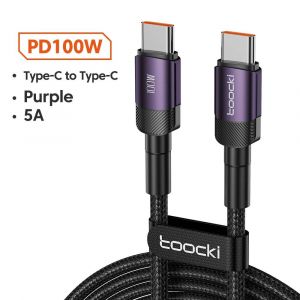 Toocki 100W Type C à USB C Câble PD 3.0 Charge Rapide 4.0 Charge Rapide Type C à Type C pour iPhone 15 Macbook Samsung 0.5M-100W C to C Purple - Neuf