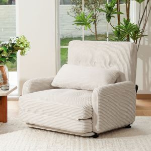 Canap&eacute; Lit 4-en-1 Pliable HOMEMIYN - Ivoire, Multifonctionnel et Confortable - Neuf