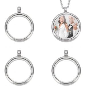 Ytseazn-4pcs Pendentifs Médaillon Flottant Rond Acier Inoxydable Et Verre Pour Cadre Photo Breloques Métal Pendentif Photo Souvenir Avec Fenêtre En Verre Pour Collier Commémoratif Bijoux 33mm - Neuf