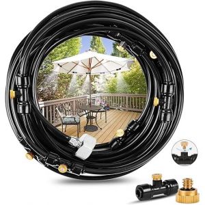 15M Système de Brumisation, Brumisateur Terrasse Système de Refroidissement de Brumisation, Kit de Tuyau Brumisateur Extérieur pour Jardin Parasol Trampoline Serre Piscine (21 Buse) - Neuf