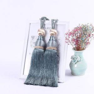 Lot de 2 embrasses de rideaux faites à la main, lot de 2 embrasses à pompons européennes cyan - Neuf