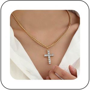 Kal-Collier Croix En Cristal Boho Collier Ras Du Cou Vintage Collier Pendentif Croix En Strass Breloque En Or Collier Chunky Chain Minimaliste Collier Foi Crucifix Bijoux Pour Femmes Et Filles - Neuf