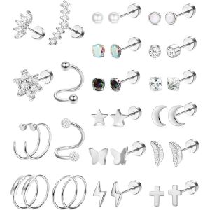 20g Petites Boucles D'oreilles Pour Femme Homme Acier Chirurgical Cz Opale Lune C?ur Étoile Cartilage Boucle D'oreille Créoles Helix Tragus Daith Piercing Bijoux Dos Plat Boucles D'oreille - Neuf