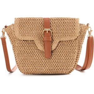 TIANYI-Sac &agrave; bandouli&egrave;re en paille pour Femmes Filles Sac de paille &agrave; boucle Sac &agrave; main d'&eacute;t&eacute; en paille sac de plage tiss&eacute; pour vacances voyages&iquest;Marron clair&iquest; - Neuf