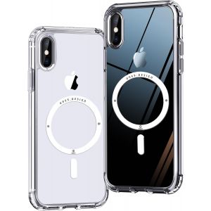 SJZG-Coque Magn&eacute;tique Hybride Rigide Compatible Avec Magsafe Iphone Xs Max Housse, Protection Antichoc Militaire, R&eacute;sistant Aux Rayures, Charge Sans Fil, Anti-Jaune En Silicone Case, Transparent - Neuf