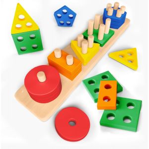 Jeux Montessori 1 an - Jouets d'Activit&eacute; et de D&eacute;veloppement 1 2 3 Ans - Jeux Bebe 1 an &agrave; Empiler et de Tri en Bois - Jouet Enfant - Neuf