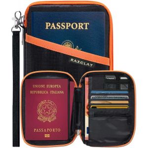 CAUC-Porte-Passeport RFID Portefeuille de Voyage, Compact 6 Cartes 13 Poches, Organisateur de Documents Billets et Cartes Bancaires, pour Hommes et Femmes, Protection Anti-Piratage, Dragonne (Noir) - Neuf