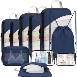Lot De 10 Organ Urs De Val , Cubes De Compression Pour Sac &Agrave; Dos Et Val , Cubes De Rangement Pour Voyage, Essentiels De Voyage, Sacs De Rangement Pour Val , Bleu Marine - Neuf