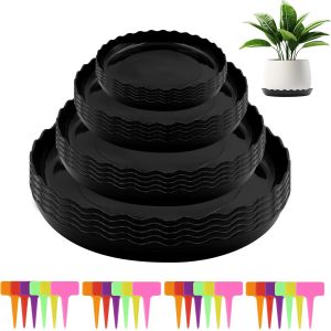 Eryi-20 Pièces Coupelle Pot De Fleur Rond, Plastique Soucoupes Pots De Fleurs Avec 24 Pièces Étiquettes Pour Plantes, Sous Pot De Fleur Convient Aux Plantes D`Intérieur Et D`Extérieur (4 Tailles) - Neuf