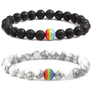 Kal-2 Pièces Bracelet Perles, Bracelet Pierre Naturelle, Bracelet Pierres Précieuses, Couples Longue Distance Bracelet, Cadeau D'anniversaire De Mariage Pour Hommes Et Femmes - Neuf