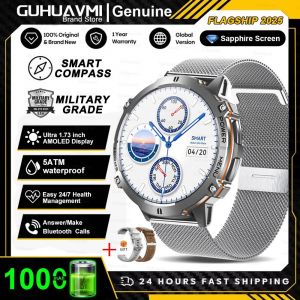 2025 Nouveau Militaire T-Rex 3 Bluetooth Appel Montre Intelligente Gps Boussole Barométrique Altimètre 10Atm Étanche Sport Montres Intelligentes Hommes.Silver Mesh Belt 2.Gps Watch - Neuf
