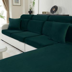 Cmws-Housse Coussin Canapé Velours, Universelle Housse Assise Canapé Extensible, Protection Pour Meubles Couvre Pour Canape Antidérapante(Grand 1 Place, Vert Foncé) - Neuf
