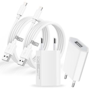 Chargeur Iphone Et C&acirc;ble Iphone 2M/Lot De 2, [Certifi&eacute; Apple Mfi] Chargeur Usb Prise Adaptateur Prise Secteur Usb Et Cable Lightning Pour Apple Iphone 14/13/12/11 Pro Max/Xs/Xr/X/8/7/6/5/Se - Neuf