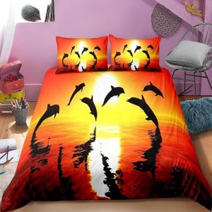 Housse De Couette X Dauphin, D Imprim&iquest;&iquest;E Microfibre Parure De Lit Dauphin Housse De Couettes Personne Avec X Taie D'oreiller X Cm - Neuf