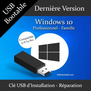 Clé USB Bootable Windows 10 PRO/Famille + Guide PDF d'utilisation - Installation/Réparation/Mise à niveau - Compatible tout PC - Dernière version officielle - USB 2.0 / 3.0 - Neuf