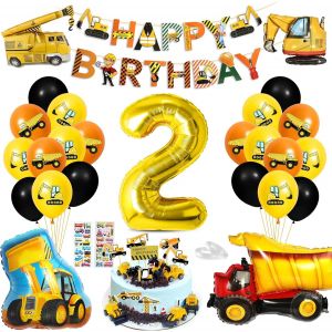 TRAHOO-Décoration Chantier 2 Ans, Kit Anniversaire Construction pour Enfant, Excavatrice Ballon Garçon, Décorations De Fête - Neuf