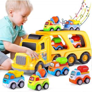 Jouets camions et voitures pour garçons de 1, 2, 3, 4 et 5 ans, camion porteur 5 en 1, véhicules de chantier, jouets pour enfants, garçons et filles - Neuf