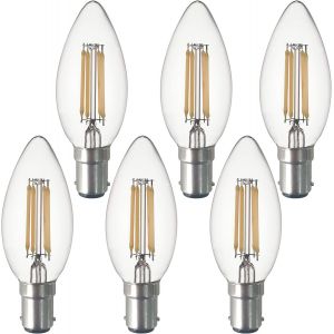 Lot De 6 Ampoules Led B15 Baïonnette À Filaments Vintage Bougie C35,Sans Scintillement À Vis Edison-4 W (Équivalent 40 W) 420 Lm Blanc Chaud 2700 K,Non Variable. - Neuf