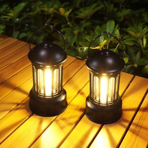 Lanterne De Camping Led Noire, Lot De 2 Lampes De Camping Rétro À Piles, Lampe De Camping Étanche Ipx4, Luminosité Réglable, Pour Camping, Pêche, Jardin, Randonnée Et Pannes De Courant. - Neuf