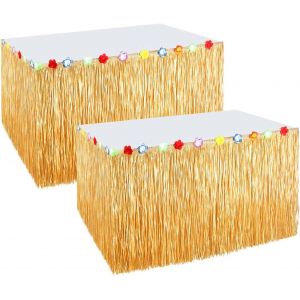 LETNERNY-Hawaïenne Table Jupe, Lot De 2 Jupes, Décoration De Fête Hawaii Avec Des Fleurs Multicolores, Pour Bbq, Tropical Garden, Beach, Fête Costumée, Summer Décorations De Fête À Thème - Neuf