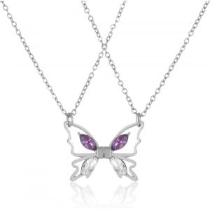 Kal-2 Pcs Amitié Pendentif Collier Ensemble, Collier Femme, Bijoux Femme, Collier D'amitié Pour 2 Fille, Collier Papillon Brillant, Papillon Collier, Meilleur Ami Cadeau D'anniversaire Collier Bff - Neuf